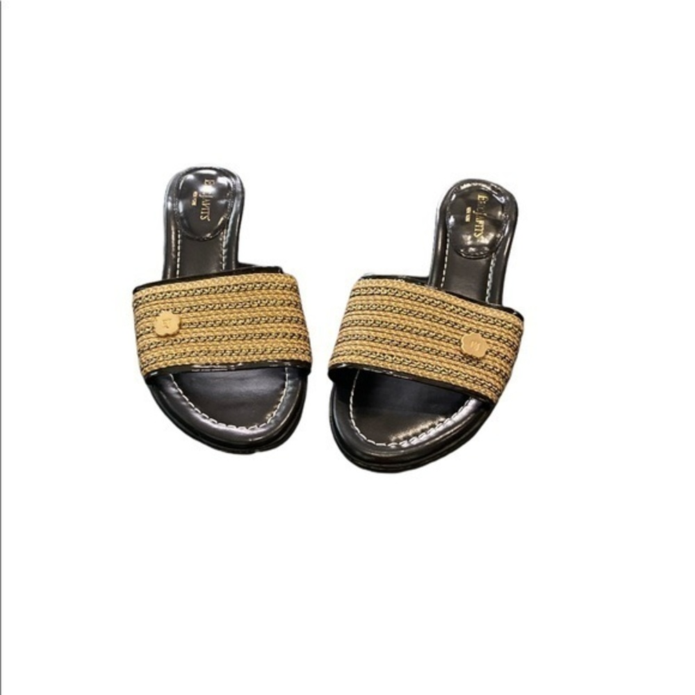 Eric Javits Women's Bellport Mules Slides Shoes Black with Gold‎ Low Heel Sz 7M